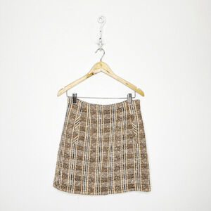 VERONICA BEARD Roman Checked Boucle Tweed Mini Skirt Light Brown womens 4 FLAWED